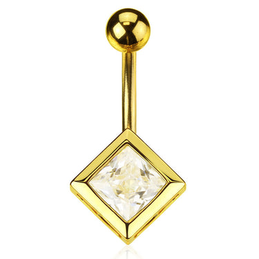 Princess Cut Belly Bar with Gold Plating - Fixed (non-dangle) Belly Bar. Navel Rings Australia.