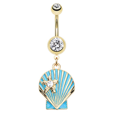 Bay Scallop Shell Belly Bar - Dangling Belly Ring. Navel Rings Australia.