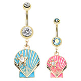 Bay Scallop Shell Belly Bar - Dangling Belly Ring. Navel Rings Australia.