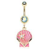 Bay Scallop Shell Belly Bar - Dangling Belly Ring. Navel Rings Australia.