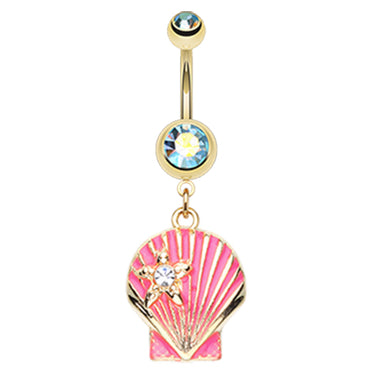 Bay Scallop Shell Belly Bar - Dangling Belly Ring. Navel Rings Australia.