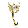 16g Petite Sphinx Crystal Reverse Navel Ring with Gold Plating