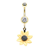 My Sunflower Belly Dangle in Gold - Dangling Belly Ring. Navel Rings Australia.