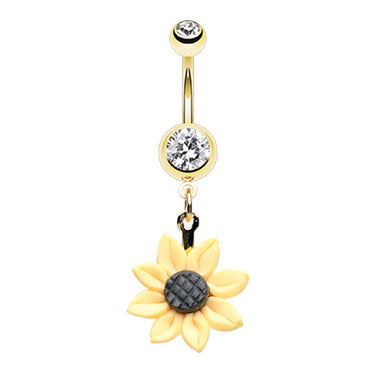 My Sunflower Belly Dangle in Gold - Dangling Belly Ring. Navel Rings Australia.