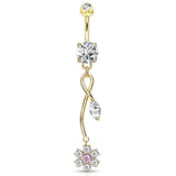 Fantasía Orchid Zenith Belly Ring with Gold Plating - Dangling Belly Ring. Navel Rings Australia.