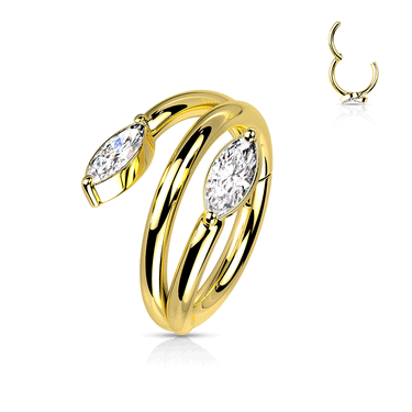 Crystal Vine Clicker Earring with Gold Plating. Tragus and Cartilage Jewellery.