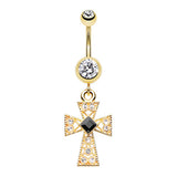 Tenebris Latin Cross Belly Dangle - Dangling Belly Ring. Navel Rings Australia.