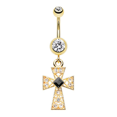 Tenebris Latin Cross Belly Dangle - Dangling Belly Ring. Navel Rings Australia.