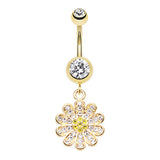 Golden Khuyen Daisy Belly Ring - Dangling Belly Ring. Navel Rings Australia.
