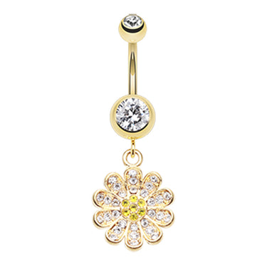 Golden Khuyen Daisy Belly Ring - Dangling Belly Ring. Navel Rings Australia.