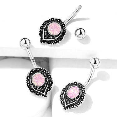 Mimi Pink Tribal Belly Bar - Fixed (non-dangle) Belly Bar. Navel Rings Australia.