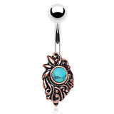 The Gypsies Turquoise Belly Bar - Fixed (non-dangle) Belly Bar. Navel Rings Australia.