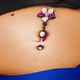 Blackline Hawaiian Luau Flower Belly Piercing Ring - Dangling Belly Ring. Navel Rings Australia.