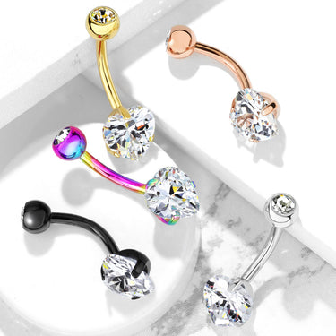 Ice Heart Solitaire Belly Bar with Gold Plating - Fixed (non-dangle) Belly Bar. Navel Rings Australia.