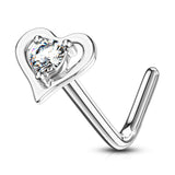 Heart Breaker L-Shape Nose Ring in 14K White Gold - Nostril. Navel Rings Australia.