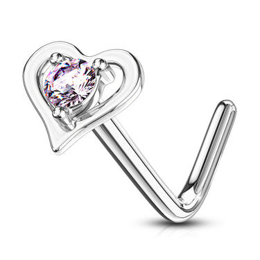 Heart Breaker L-Shape Nose Ring in 14K White Gold - Nostril. Navel Rings Australia.