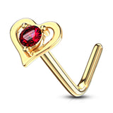 Heart Breaker L-Shape Nose Ring in 14K Yellow Gold - Nostril. Navel Rings Australia.