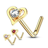 Heart Breaker L-Shape Nose Ring in 14K Yellow Gold - Nostril. Navel Rings Australia.