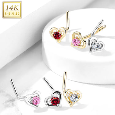 Heart Breaker L-Shape Nose Ring in 14K Yellow Gold - Nostril. Navel Rings Australia.