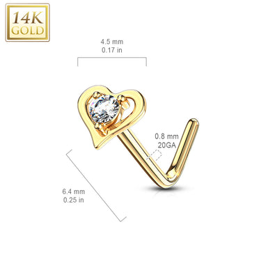 Heart Breaker L-Shape Nose Ring in 14K Yellow Gold - Nostril. Navel Rings Australia.