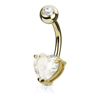 Heart Solitaire Belly Bar with Gold Plating - Fixed (non-dangle) Belly Bar. Navel Rings Australia.