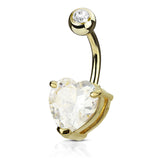 Heart Solitaire Belly Bar with Gold Plating - Fixed (non-dangle) Belly Bar. Navel Rings Australia.