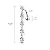 Chain of Hearts Reverse Belly Bar with Rose Gold Plating - Reverse Top Down Belly Ring. Navel Rings Australia.