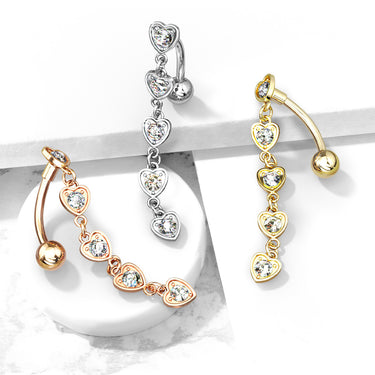 Chain of Hearts Reverse Belly Bar with Gold Plating - Reverse Top Down Belly Ring. Navel Rings Australia.