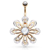 Bizee Floweret Belly Ring with Rose Gold Plating - Fixed (non-dangle) Belly Bar. Navel Rings Australia.