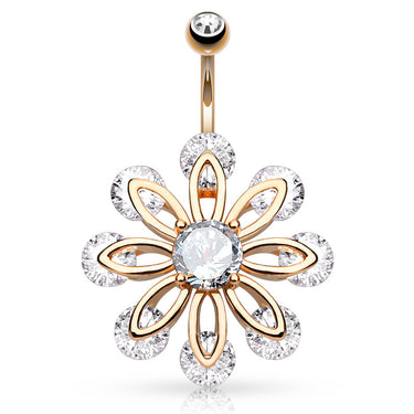 Bizee Floweret Belly Ring with Rose Gold Plating - Fixed (non-dangle) Belly Bar. Navel Rings Australia.