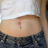 Tropicandy Ice Cream Cone Belly Button Bar - Dangling Belly Ring. Navel Rings Australia.