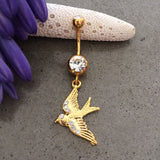 Golden Tweet Tweet Belly Dangle - Dangling Belly Ring. Navel Rings Australia.