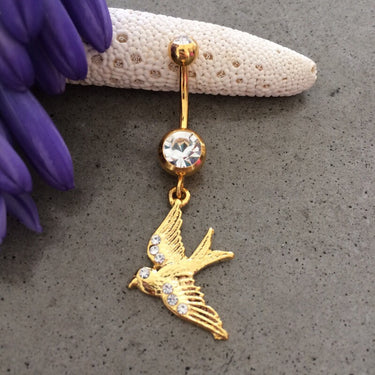 Golden Tweet Tweet Belly Dangle - Dangling Belly Ring. Navel Rings Australia.