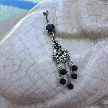 Black Vintage Chandelier Belly Piercing - Dangling Belly Ring. Navel Rings Australia.