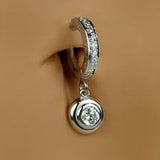 TummyToys® White Gold Belly Button Bar with 1/4 Ct Diamond Pendant - TummyToys® Patented Clasp. Navel Rings Australia.