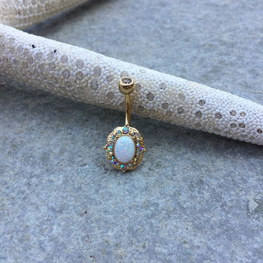 Rococo Opal Belly Ring with Gold Plating - Fixed (non-dangle) Belly Bar. Navel Rings Australia.