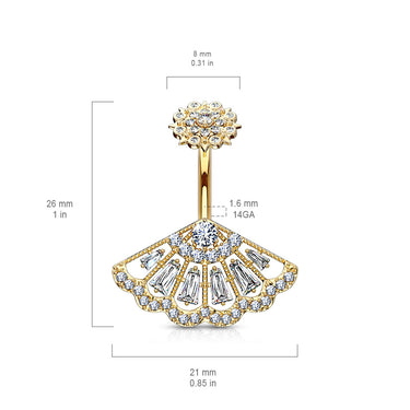 Foxia Crowned Baguette Belly Bar - Fixed (non-dangle) Belly Bar. Navel Rings Australia.