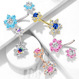 Internally Threaded Joyería Flower Belly Ring with Rose Gold Plating - Split Spinal Belly Bar. Navel Rings Australia.