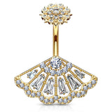 Foxia Crowned Baguette Belly Bar with Gold Plating - Fixed (non-dangle) Belly Bar. Navel Rings Australia.