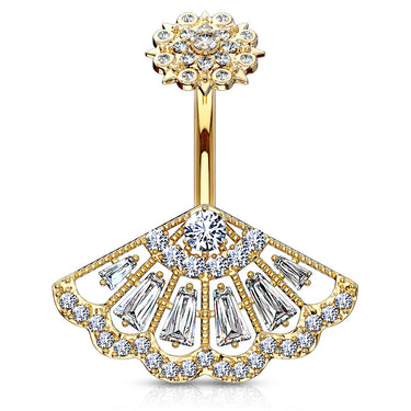 Foxia Crowned Baguette Belly Bar with Gold Plating - Fixed (non-dangle) Belly Bar. Navel Rings Australia.