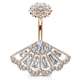 Foxia Crowned Baguette Belly Bar with Rose Gold Plating - Fixed (non-dangle) Belly Bar. Navel Rings Australia.