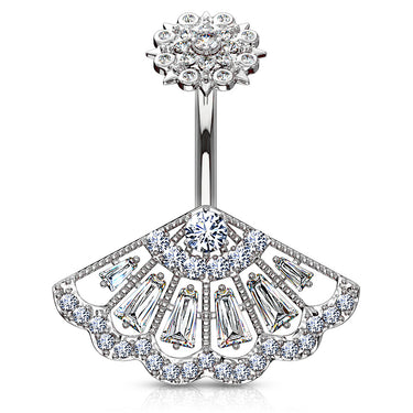 Foxia Crowned Baguette Belly Bar - Fixed (non-dangle) Belly Bar. Navel Rings Australia.