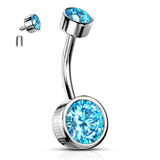 Flat Disc Internally Threaded Gem Belly Bar - Basic Curved Barbell. Navel Rings Australia.
