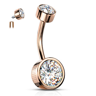 Flat Disc Internally Threaded Gem Belly Bar with Rose Gold Plating - Basic Curved Barbell. Navel Rings Australia.