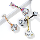 Internally Threaded Prong Set Belly Bar with Rose Gold Plating - Basic Curved Barbell. Navel Rings Australia.
