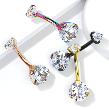 Internally Threaded Prong Set Belly Bar with Titanium Plating - Basic Curved Barbell. Navel Rings Australia.