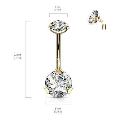 Internally Threaded Prong Set Belly Bar with Titanium Plating - Basic Curved Barbell. Navel Rings Australia.
