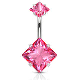 Internally Threaded Square Prong Set Belly Bar - Fixed (non-dangle) Belly Bar. Navel Rings Australia.