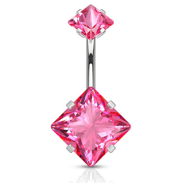 Internally Threaded Square Prong Set Belly Bar - Fixed (non-dangle) Belly Bar. Navel Rings Australia.