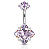 Internally Threaded Square Prong Set Belly Bar - Fixed (non-dangle) Belly Bar. Navel Rings Australia.